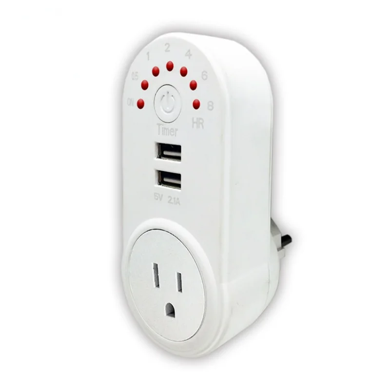 American Style USA T with Two 5V 2.1A USB Sockets with Countdown Timer Control for Home Applicance 15A