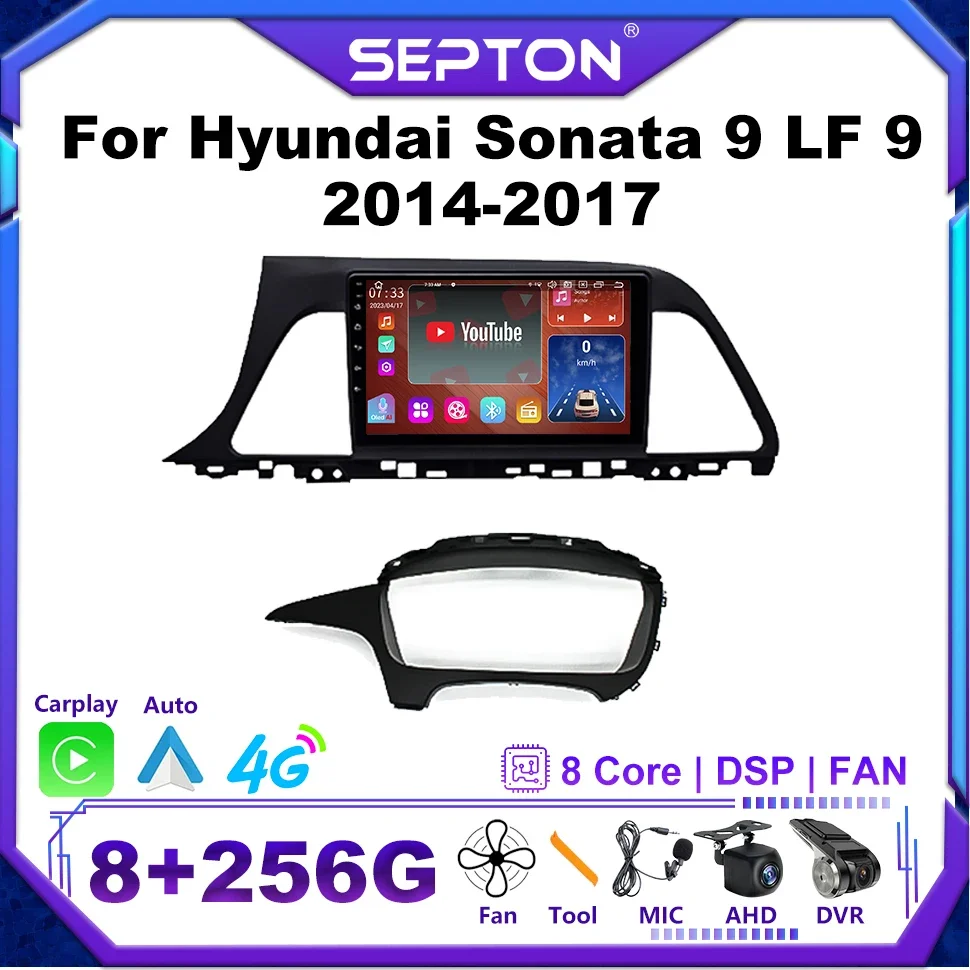 SEPTON 8+128G Android 12 Car Radio Multimedia Player for Hyundai Sonata 9 LF 9 2014-2017 GPS WIFI Head Unit CarPlay  Autoradio