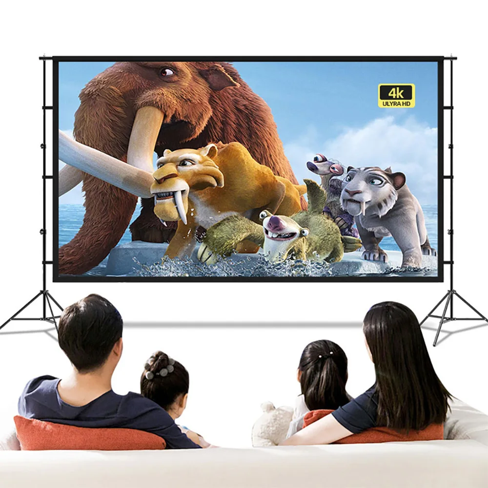 Écran de projecteur de cinéma maison avec support, écran de Projection HD Portable de 100, 120 et 150 pouces avec sac de transport pour le Camping en plein air