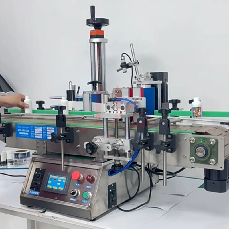 Automatic Self-adhesive Round Bottle Labeling Machine with conveyor belt Printing Labels On Bottles Adjustable Speed 360W