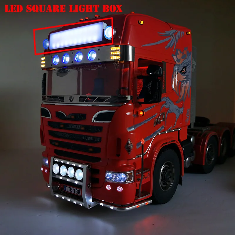 

LED Square Light Box Modified Spotlight Car Accessories for 1/14 Tamiya RC Truck Trailer Scania R470 R620 Benz Actros Volvo MAN