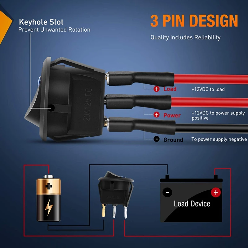 Interruptor basculante LED redondo azul de 8 piezas, 12V, 20A, Control de encendido y apagado, 3 pines para coche, camión, barco, 12V, con 24 cables de piezas