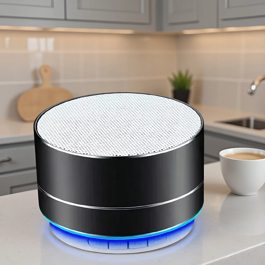 

Портативная беспроводная Bluetooth-колонка A10 Mini: Маленькая стальная акустическая система с сабвуфером, металлический корпус, подарочная карта, разноцветная подсветка