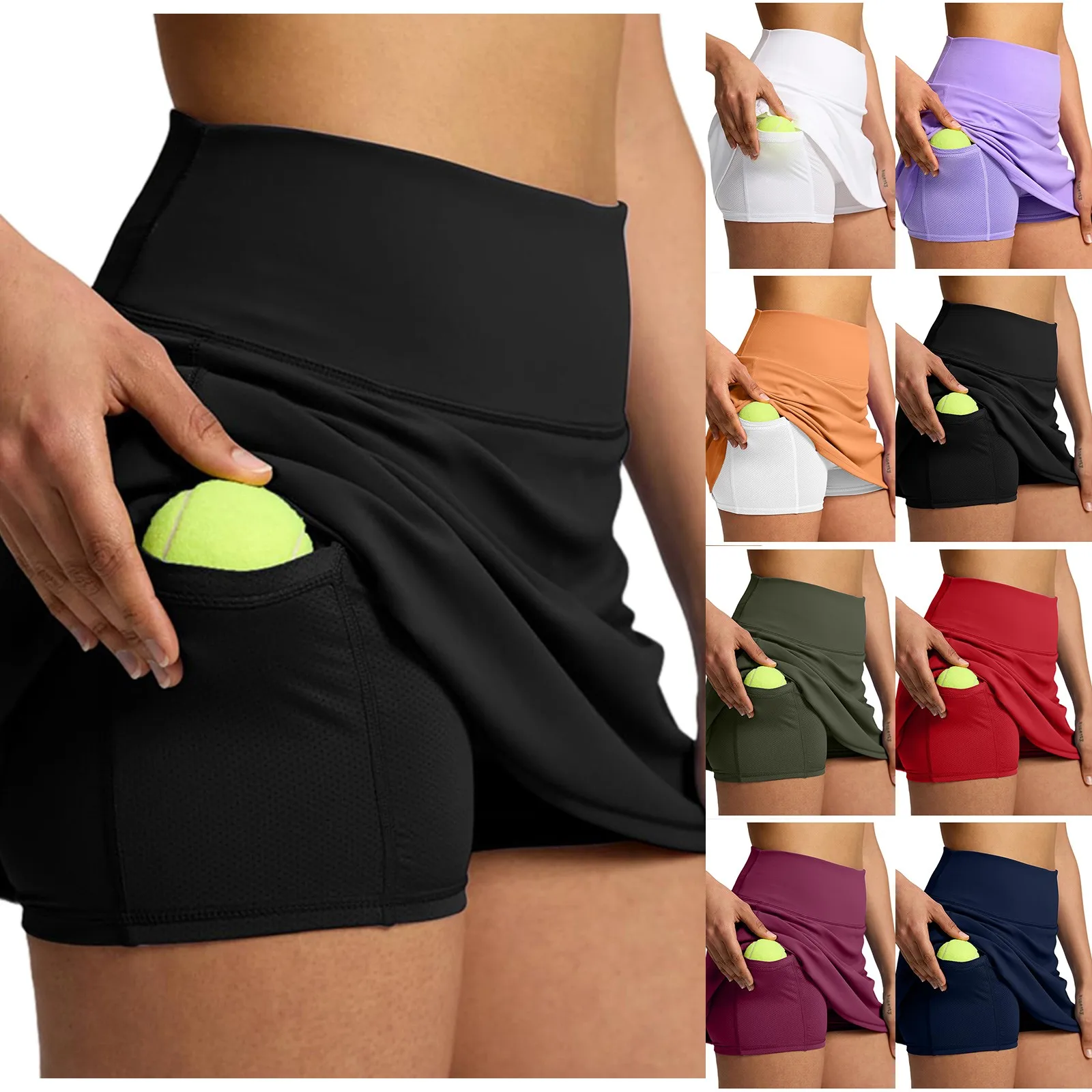 Korean Pleated Tennis Skirts 2 Pockets Summer Golf Lady Shorts Solid Quick Dry High Waisted Athletic Breathable Bottoms Skirt