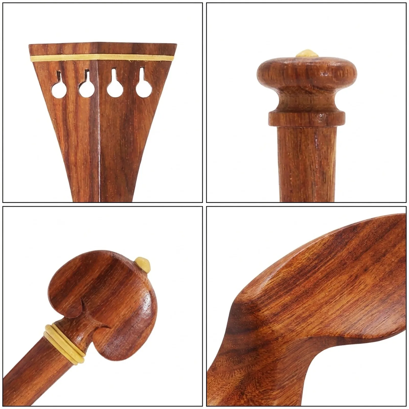 Complete Set of Rosewood Violin Components with Tailpiece Tuning Pegs Chinrest and Endpin for 4/4 and 3/4 Fiddles