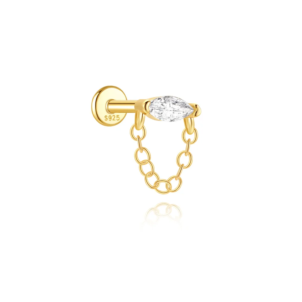 CANNER 1 ST 925 Sterling Zilveren Ketting Kwastje Geometrische CZ Platte Kop Piercing Oor Bot Nagel Voor Vrouwen Ins Ster Maan Stud oorbel