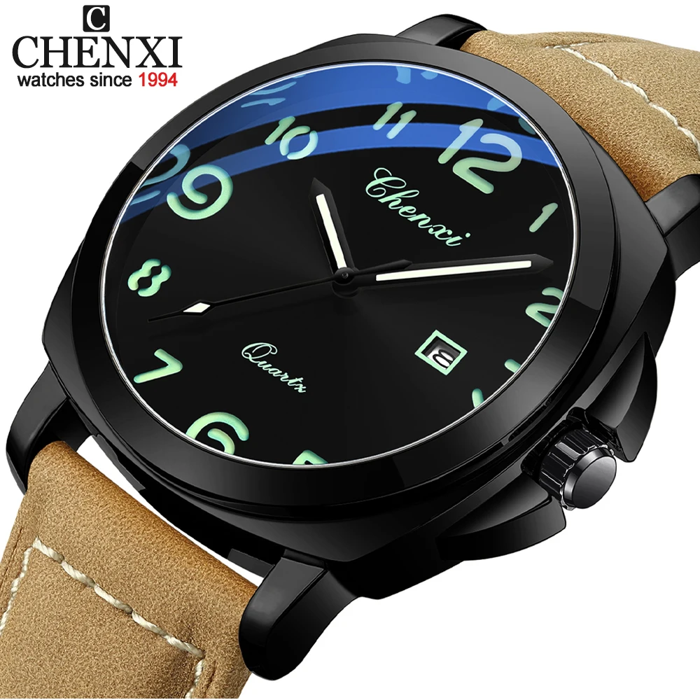 

Новинка 2025 года, деловые мужские кварцевые часы CHENXI, модные роскошные водонепроницаемые наручные часы высокого качества, мужские часы с календарем и кожаным ремешком