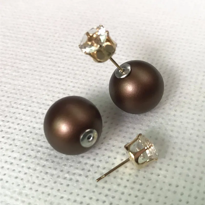 New Fashion Double Sides Matt Candy Color Round Ball Stud Earrings For Lady Crystal Jewelry Accessories Wholesale