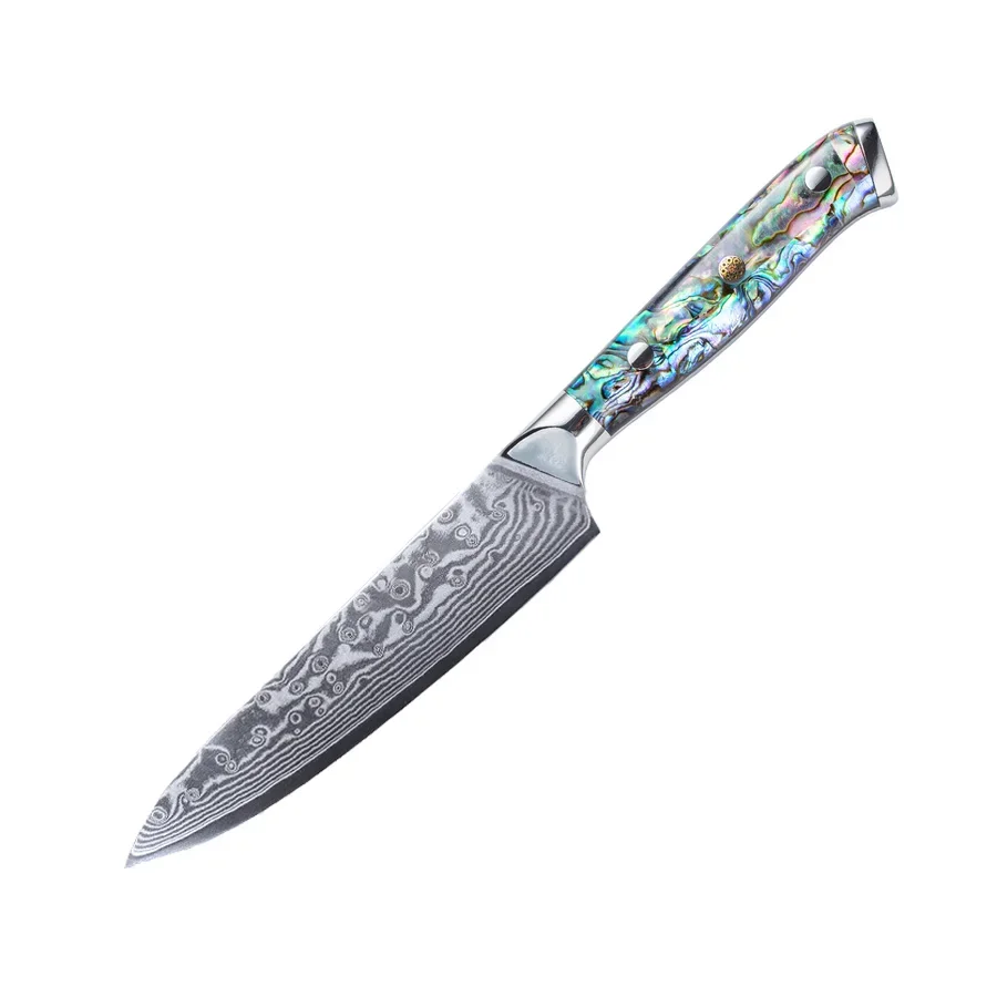 Damascus Utility Knife , Abalone Shell Handle, Super-Sharp Blade, Premium Steel, Multi-Purpose,Kitchen Chef Fruit Knife