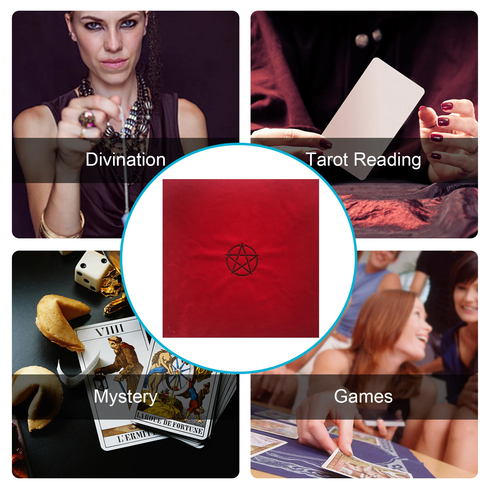 

Скатерть Таро с пентаграммой и сумкой, бархатная ткань для алтаря Таро 50x50 см, коврик для настольной игры с пентаграммой, украшение для домашнего стола