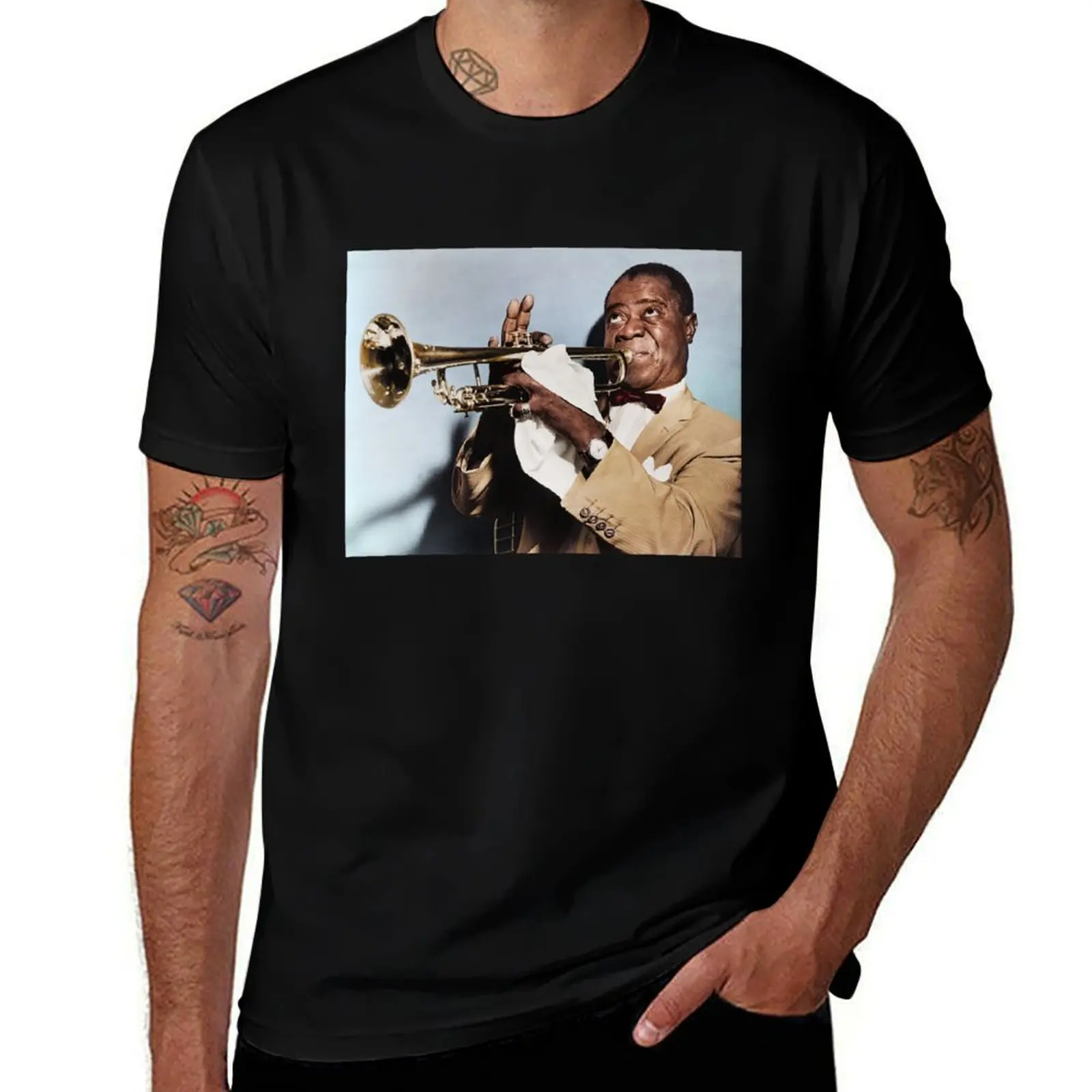 

Louis Armstrong, 1953 colorized T-Shirt cotton t shirts man 100% anime t shirts oversize T-Shirt