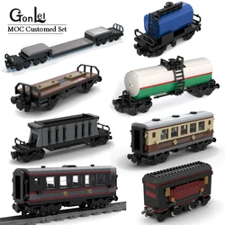 MOC Octan Train Tank Car and Emerald Night Carriage 10194 MOD Hopper Wagon Trains Bogie with Buffers Building Blocks City Bricks