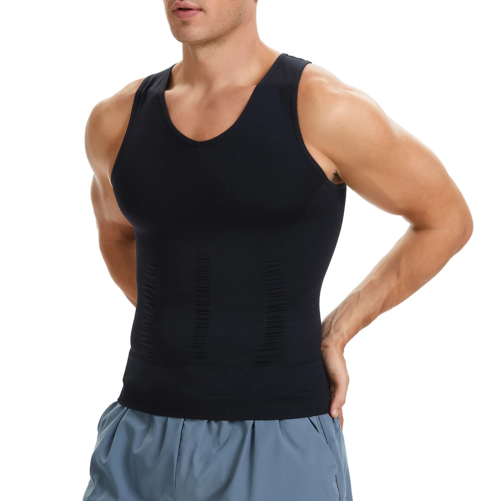 Herren Body Shaper Schlankheitshemd V-Ausschnitt Bauchweste Kompressionsbasisschicht Slim Muscle Tank Top Shapewear – Detail 8