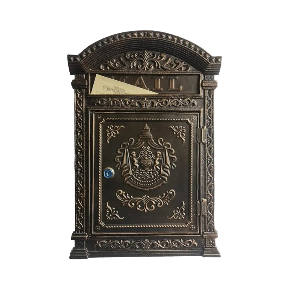 Decorative rust-proof freestanding outdoor mailbox - metal wall-mounted retro cast iron lock waterproof 2-3L capacity