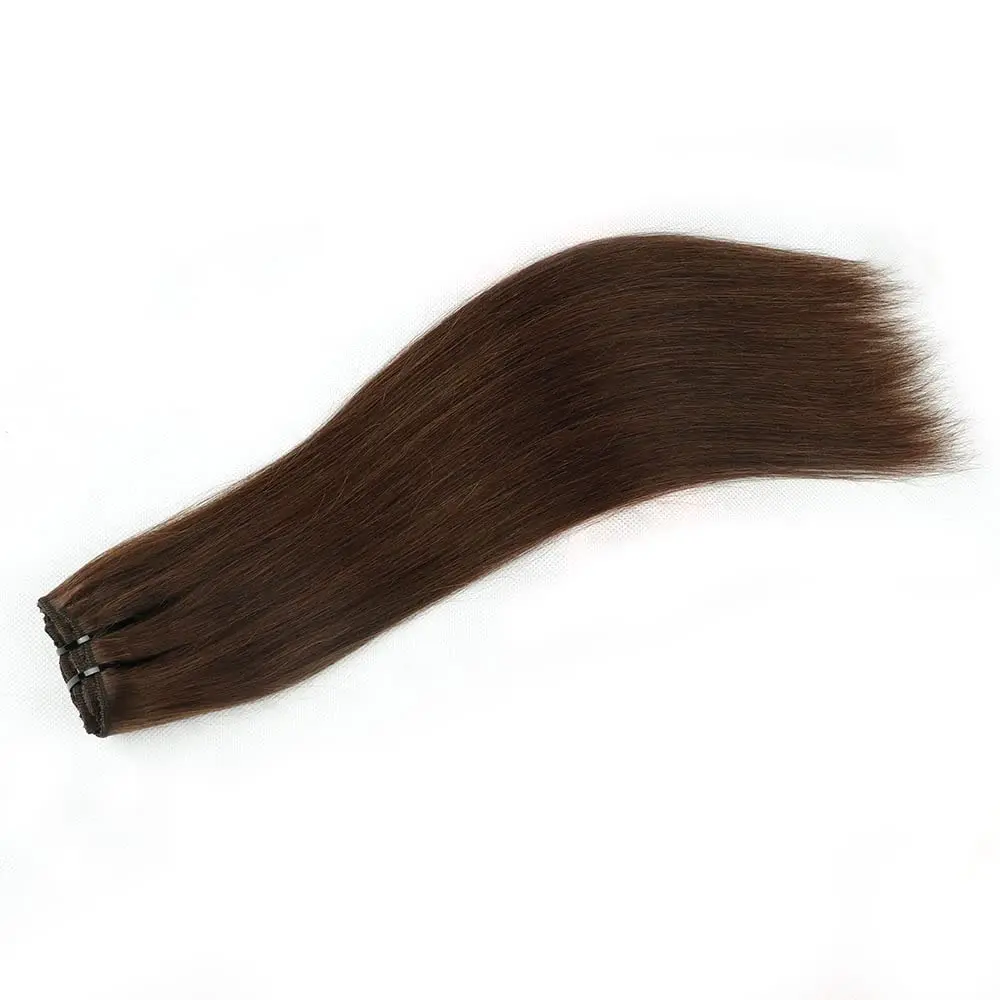 مشبك في وصلات الشعر الطبيعية ، الشعر البشري الحقيقي HairExtensions ، مستقيم ، البني الشوكولا ، #4