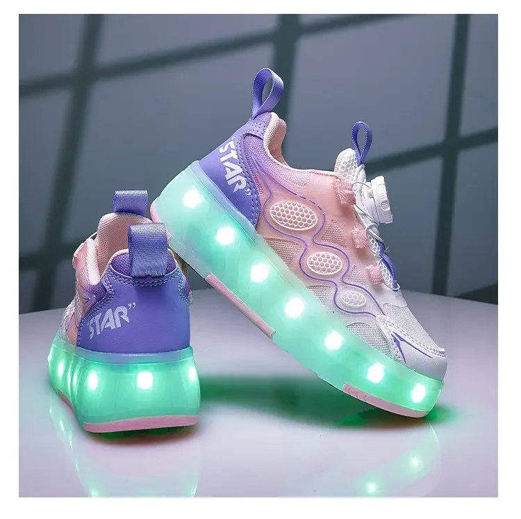 Children Roller Skating Shoes  Anti-collision Durable Walking Shoes LED Lights USB Charging Four-wheel Skate for Kids sneakers