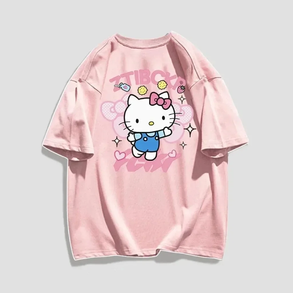 Hello Kitty T shirt For Women Caricature Styles Fashion Shirts Print Short Sleeve T-Shirts Women Clothing Tops family clothing