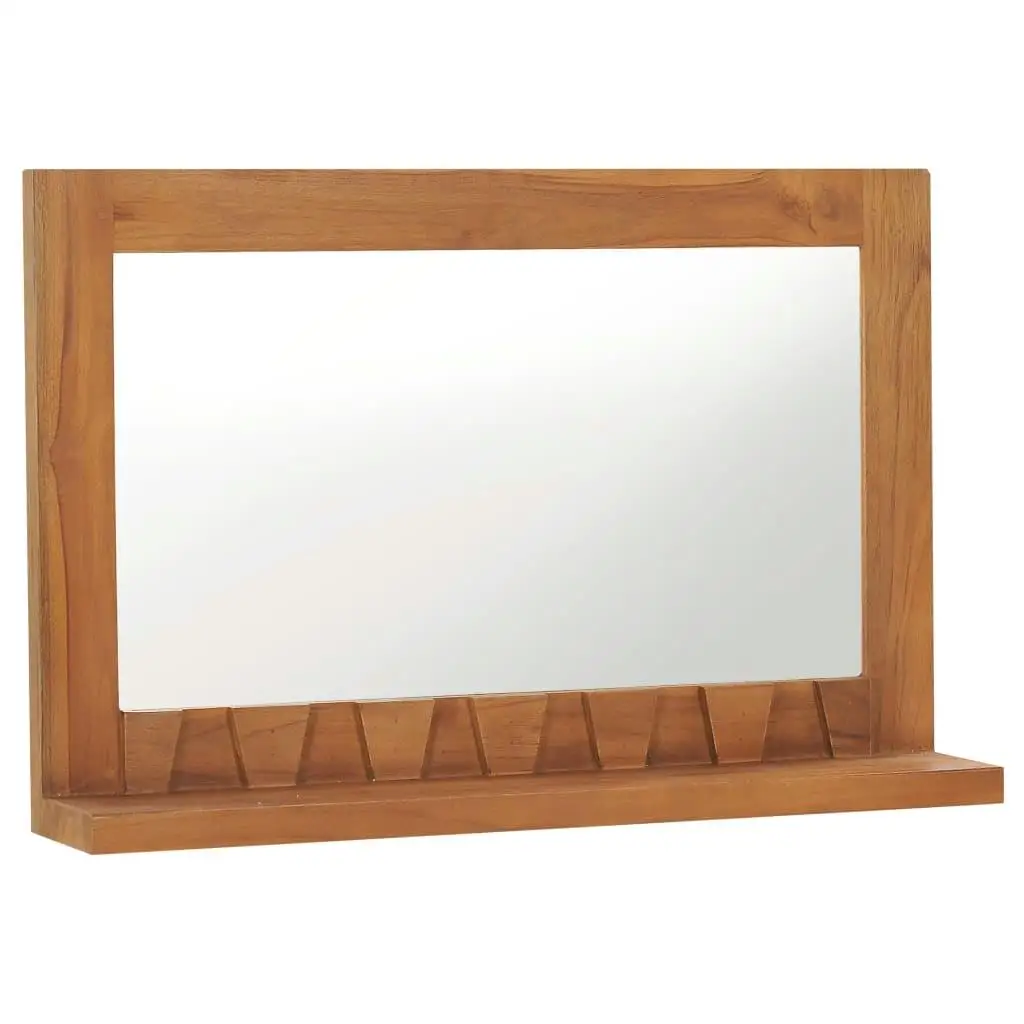 60x12x40 cm Teak Wood Wall Mirror with Shelf - Stylish Home Decor Solution