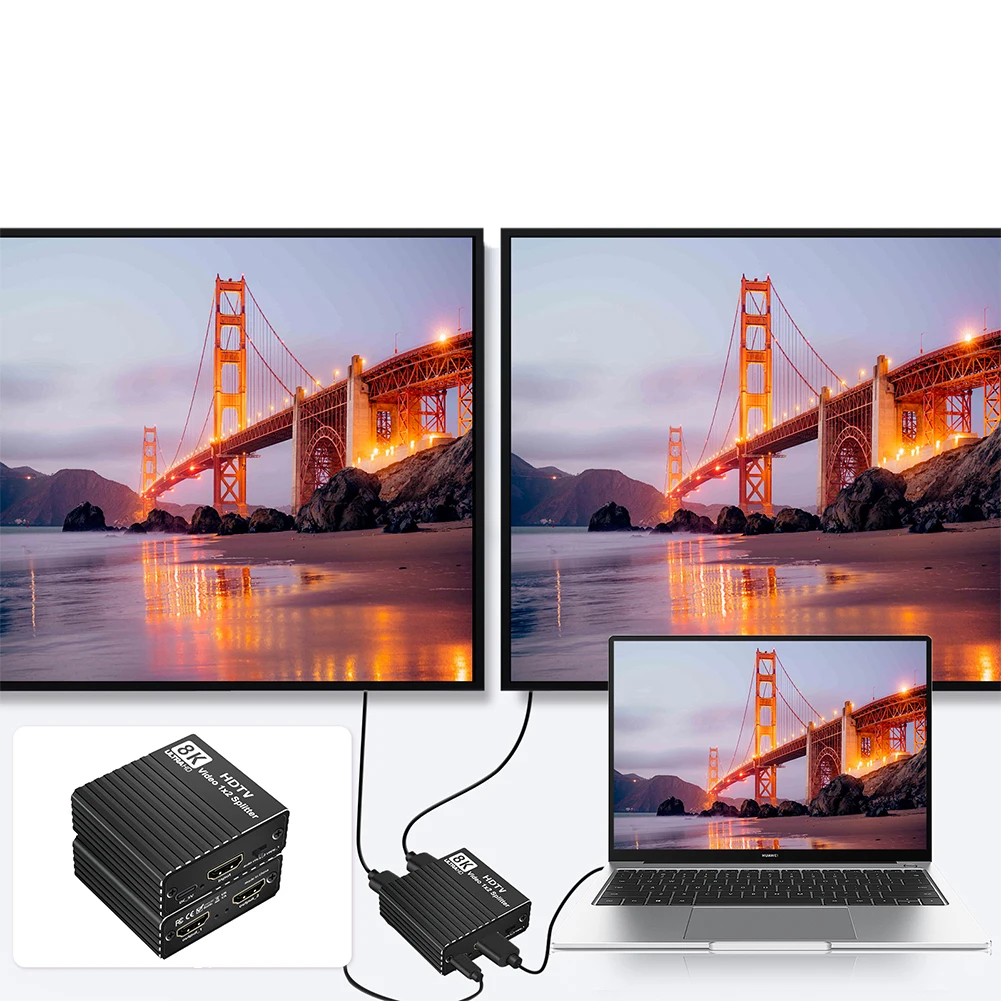 Duplicate/Mirror Splitter with EDID Dual Display Video Splitter 8K60hz/4K120hz/1080P240hz for Set-Top Box Game Console Computer