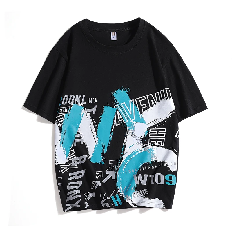Fashion O-Neck Short Sleeve Color Printing Letter T-Shirts Men's Clothing 2024 Summer New Loose Casual Tops Korean Tee Shirt