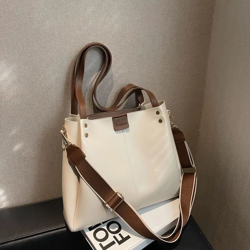 Ladies Large Capacity Tote Bag Girls Hundreds of Commuter Handbag Ladies Solid Colour Shoulder Crossbody Bag Car Stitching Craft