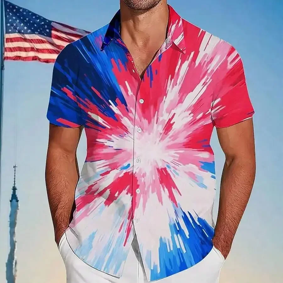 

Mens Patriotic 3D Print Short Sleeve Button Up Shirt Casual Summer Holiday