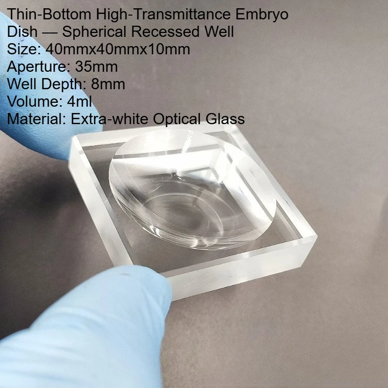 High Transmittance Thin‑Base 35mm Embryo Glass Dish Non‑Pressed Spherical Well Deep Groove Slide For Biological Observation