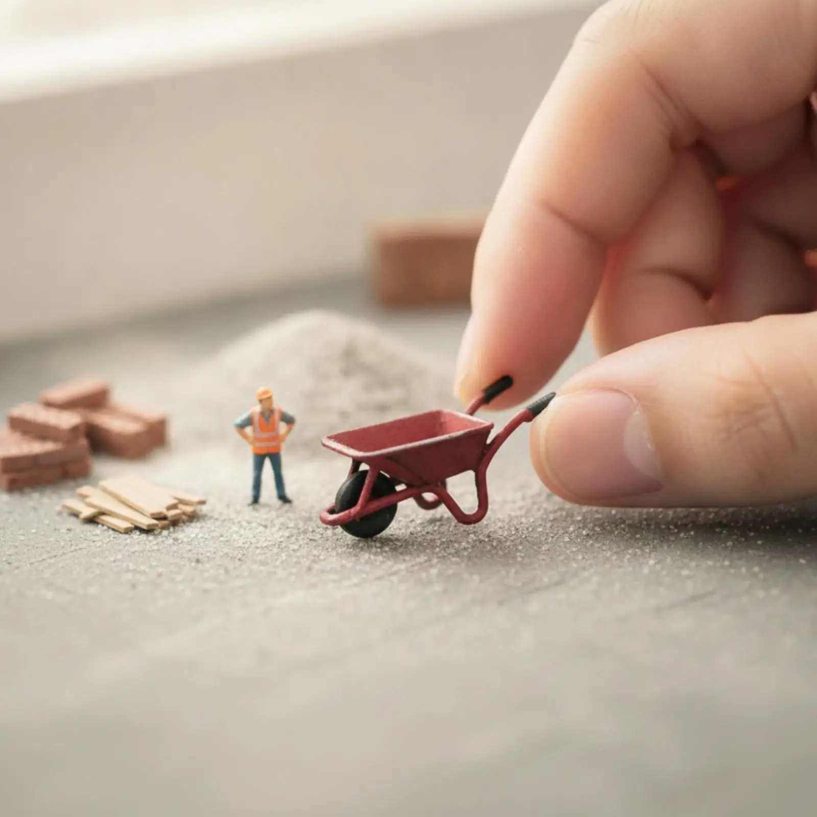 Resin Miniature Wheelbarrow Blue 1/64 Scale Model for Outdoor Work Garden Scene Sand Table Diorama Construction Decor