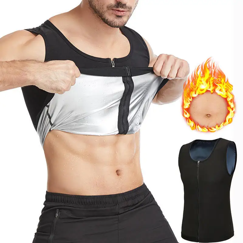 1pcs Men's Shapewear Zipper Coated Silver Vest Exercise slimming corset Compression Sweat Reducing Fat Sauna Tops Waist Trainer