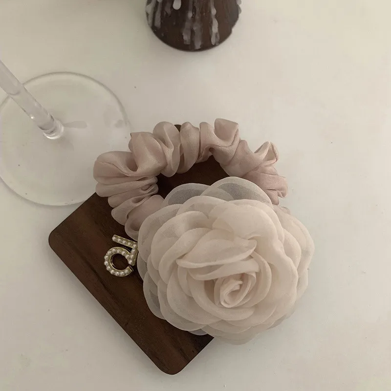 Scrunchies grandes de Camelia para el cabello, lazos elásticos para el cabello, bandas para el cabello, cuerdas para el cabello, accesorios florales