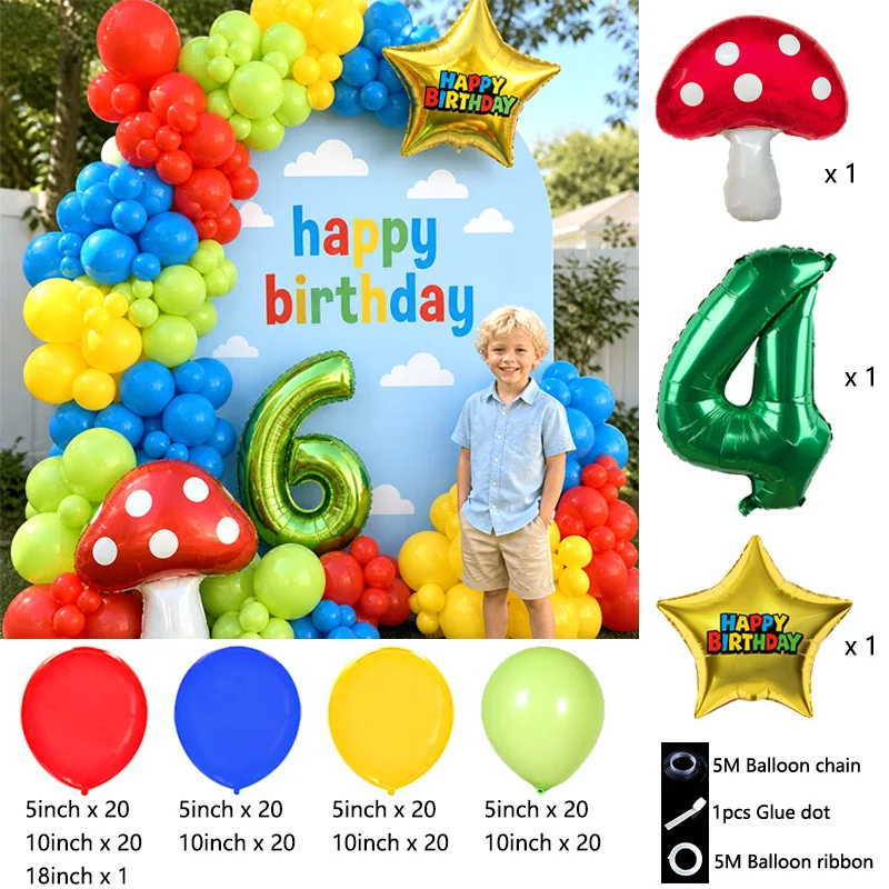 Super Bors Video Game Inspired Balloon Arch Bouquet Red Mushroom Game Controller Foil Globos Party Decoration view 5