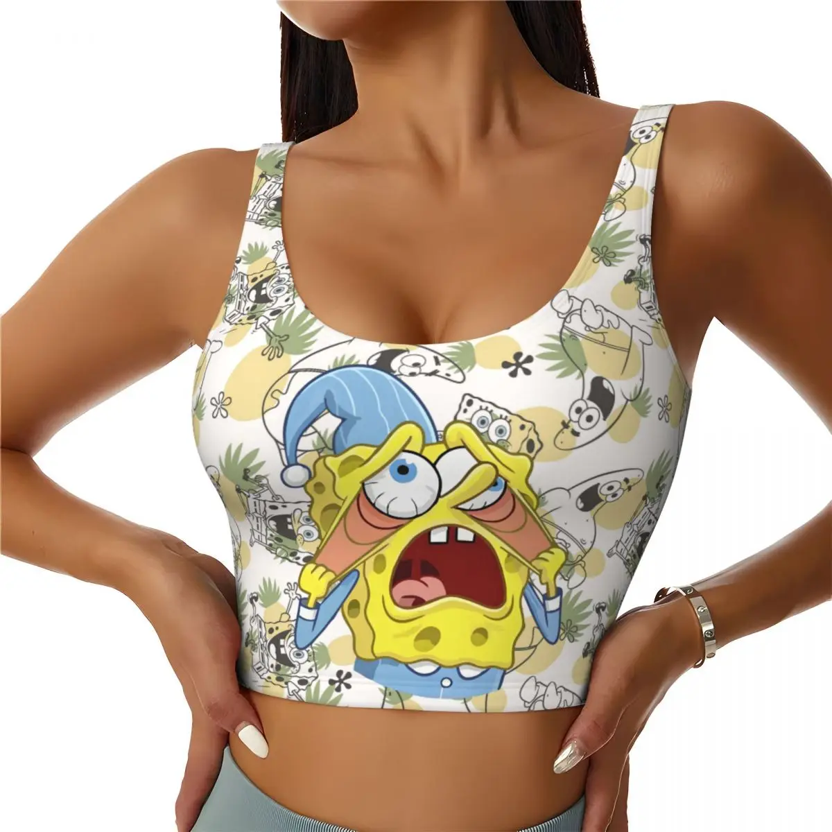 

Custom SpongeBobed Horro Comic High Impact Sports Bras Women's Seamless Workout Running Crop Tank Tops