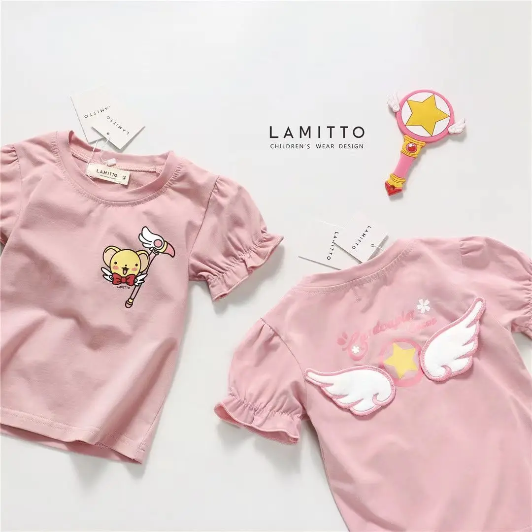 Girls' Stylish Short-Sleeved T-Shirt Summer New Fashion Versatile Cartoon Top for Toddlers and Children with Round Neck
