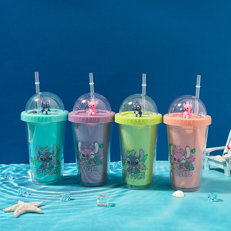 

Kawaii Disney Милая мультяшная бутылка для воды анимационный стежок двухслойная пластиковая соломенная чашка Детская уличная портативная бутылка для воды