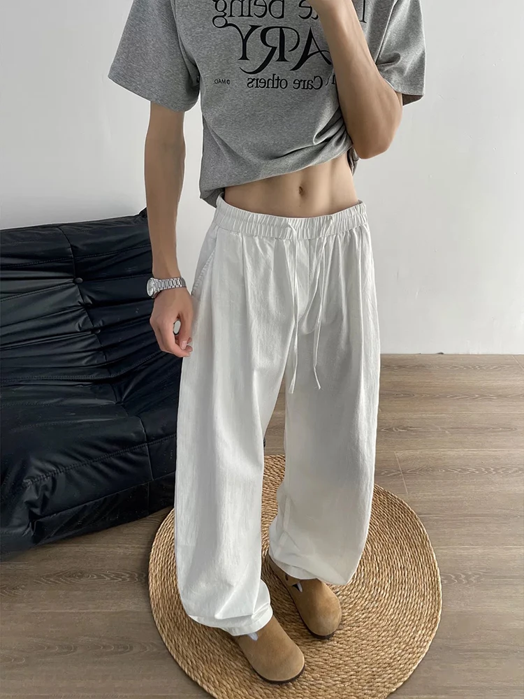 

Легкие льняные мужские прямые брюки, летние повседневные свободные дышащие удобные прямые широкие брюки