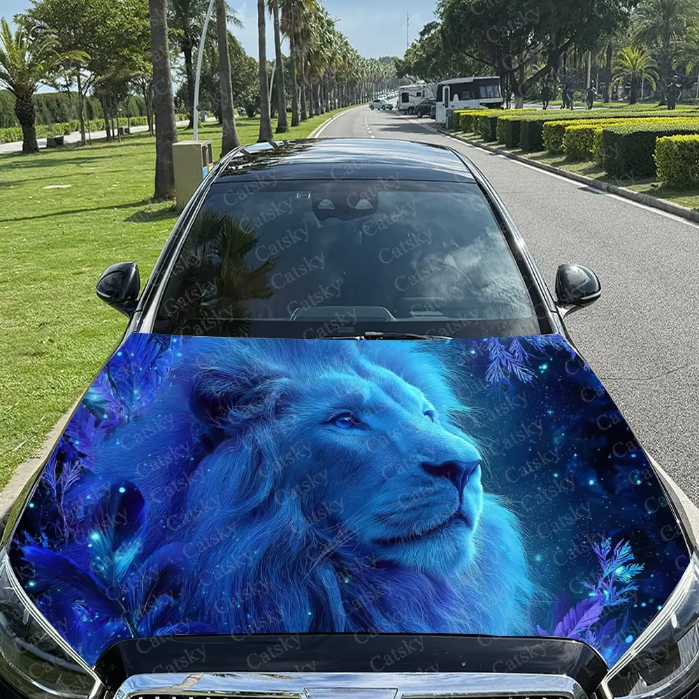 

Fantasy Blue Lion Painting Car Vinyl Wrap, PVC Material Waterproof Car Hood Sticker, Self-Adhesive Scratch-Resistant Stickers fo