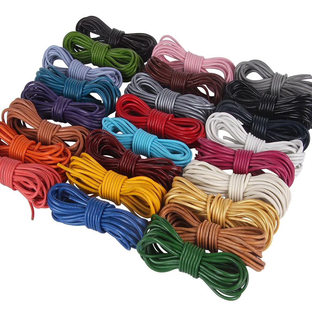 2mete/lot 1.5/2/3mm Genuine Leather Cords Round Coloful Cow Leather Cord for DIY Leather Bracelet Jewelry Making Findings