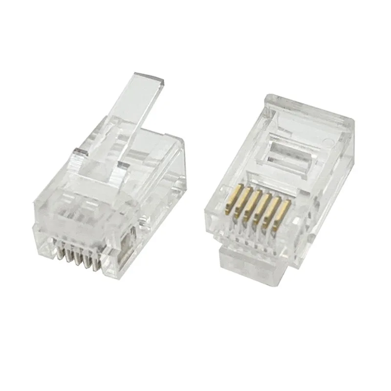 10PCS Medium-length 6P6C crystal head RJ11 medium telephone cable connector, RJ12 six-core connector, L=16.6mm