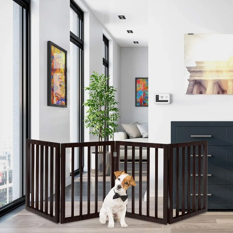 Freestanding Pet Gate - Wooden Folding Fence for Doorways, Halls, Stairs & Home - Step Over Divider - Great for Dogs & Puppies