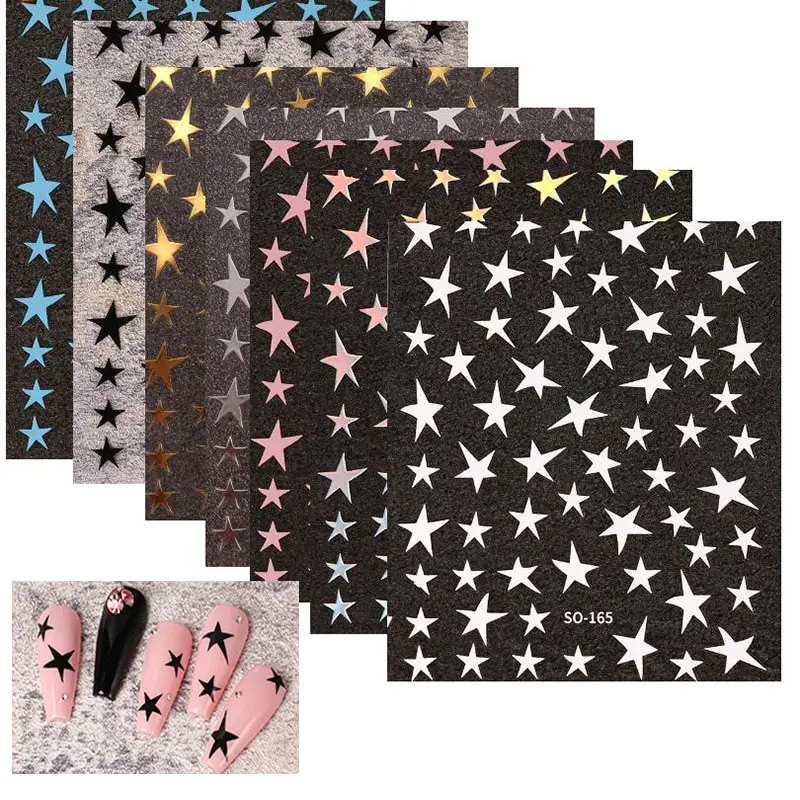 Mix 7 Colourful Stars Nails Stickers Irregular Pentagram Decals Laser Shiny Decor Self-adhesive Decals DIY Manicure Foils Wraps