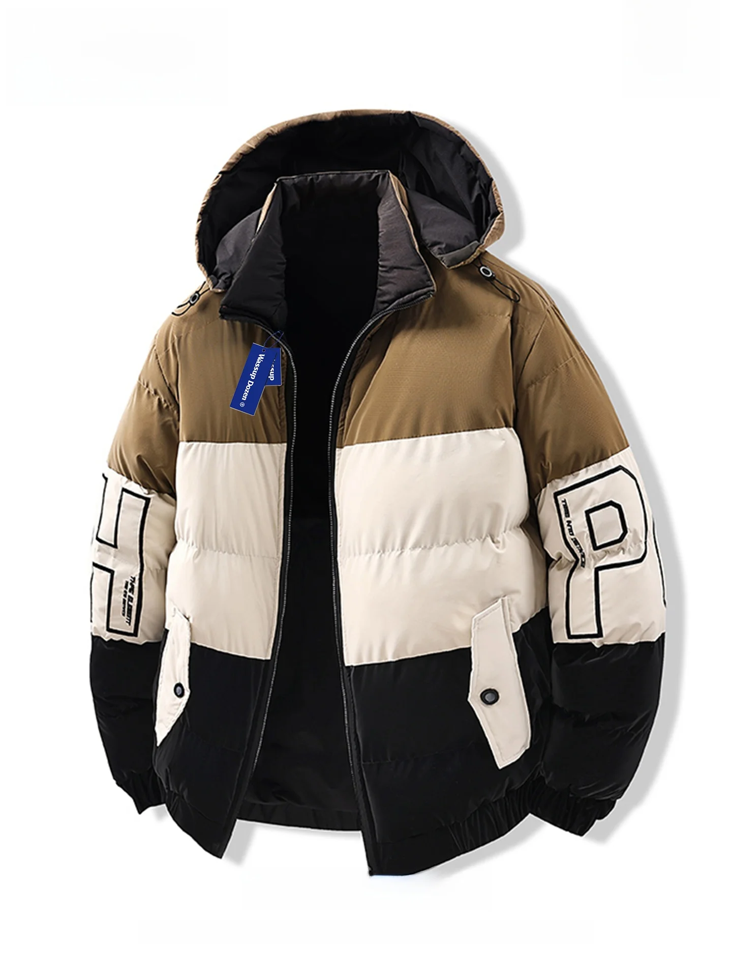 

Wassup Dozen Men's Hooded Jaet Thiened Winter Coat Warm Sli Bread Sle Casual Youth Faion Polyester Fiber Fill