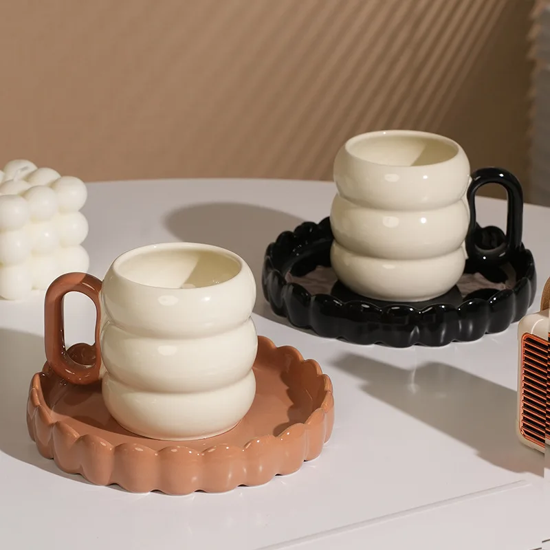 Splicing Color Ceramic Cup Cup And Dish Set Cute Girl Couple Pair Water Mug With Trey Breakfast Milk Cup Plate Set Home Use