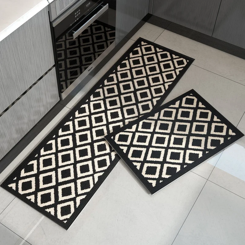 Neue Lange Saugfähige Küchenmatte mit Geometrischem Muster, Ölabsorbierend, Rutschfest, Maschinenwaschbar, Fleckresistenter Teppich
