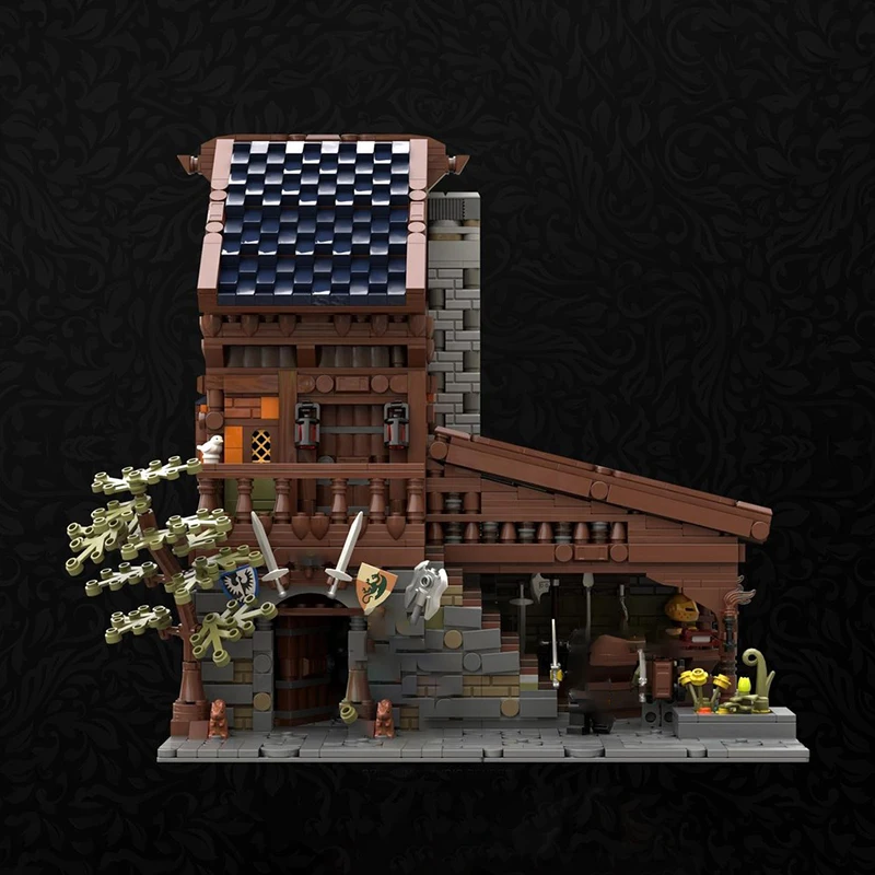 ตัวต่อโมเดลร้านตีเหล็กยุคกลาง ชุดประกอบแบบโมดูลาร์ เทคโนโลยี ตัวต่อปราสาท ของขวัญ ของเล่นคริสต์มาส ชุดประกอบ DIY