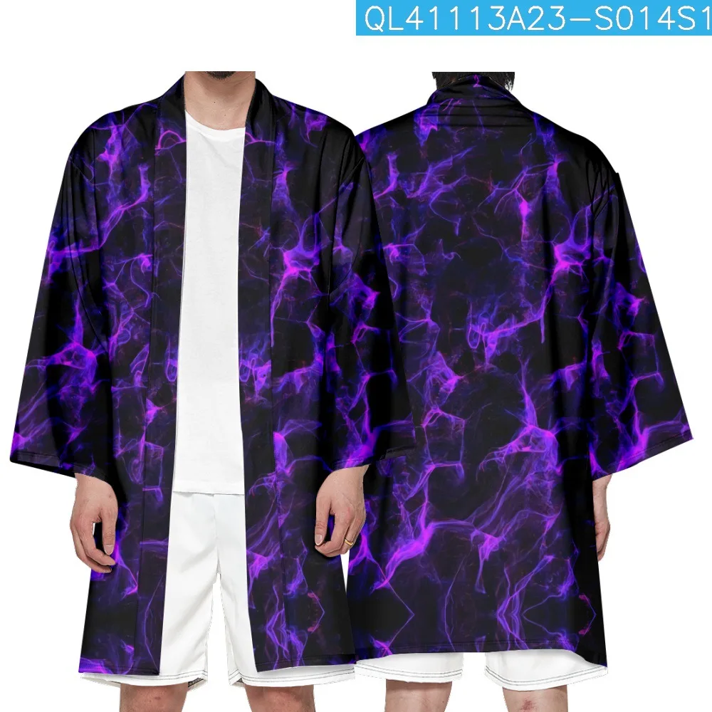 

Летнее самурайское традиционное длинное кимоно, одежда японского аниме, кардиган с принтом демона, косплей, мужская и женская рубашка юката, блузка