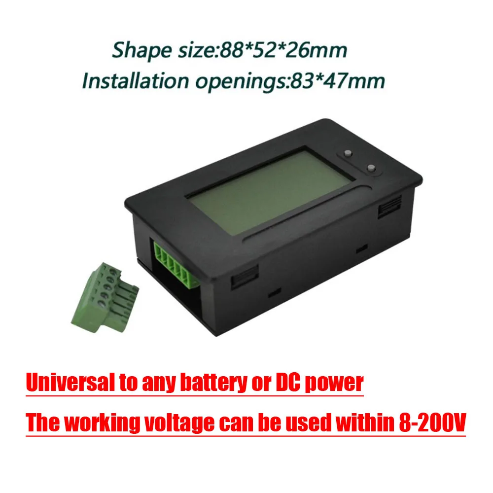 DC 200V Coulomb Meter Battery Capacity Power Display Voltmeter 24V  48V 60V Li-ion Lead-acid Lifepo4 BMS charge discharge meter