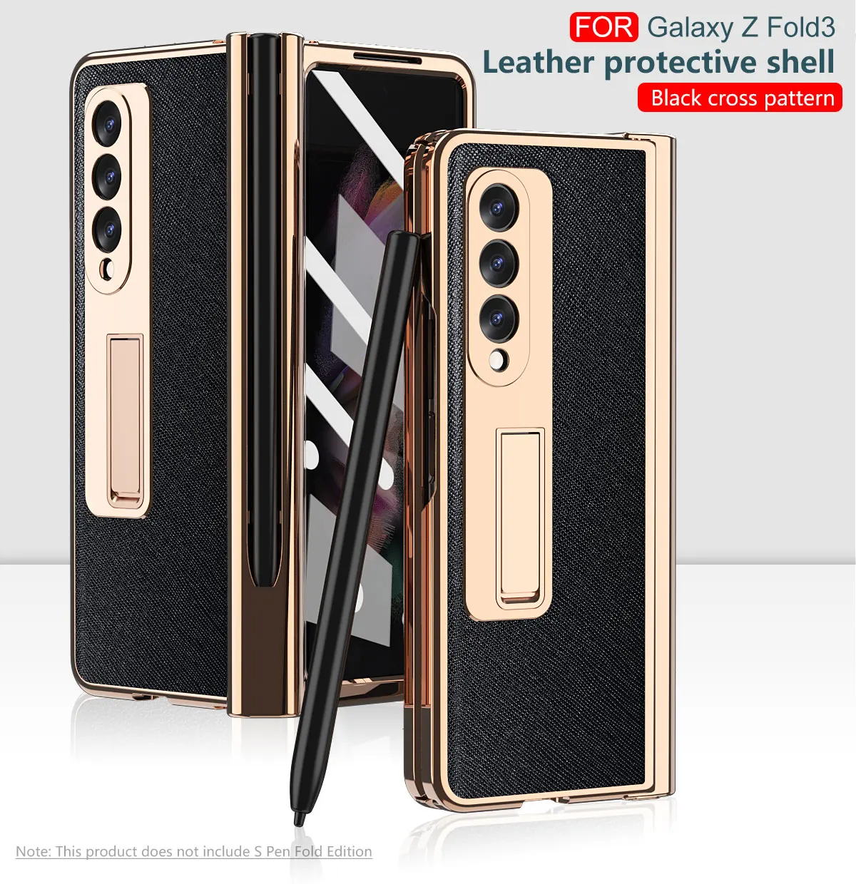 With S Pen Fold 4 Plating Leather Case For Samsung Galaxy Z Fold3 2 5 6 360 Full Screen Protector Magnetic Kickstand Phone Cover