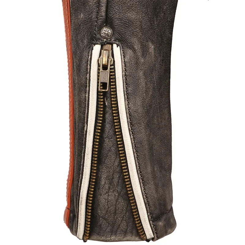 سترة جلدية للدراجات النارية كلاسيكية مع تطريز جمجمة ، جلد بقر حقيقي ، معطف لراكبي الدراجات النارية ، ملابس شتوية بمحركات ، M220