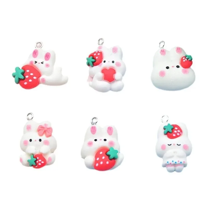 10Pcs Cartoon Strawberry Rabbit Resin Charms Cute Pendants DIY Jewelry Accessories For Keychains Bag Hanging Decorations view 6