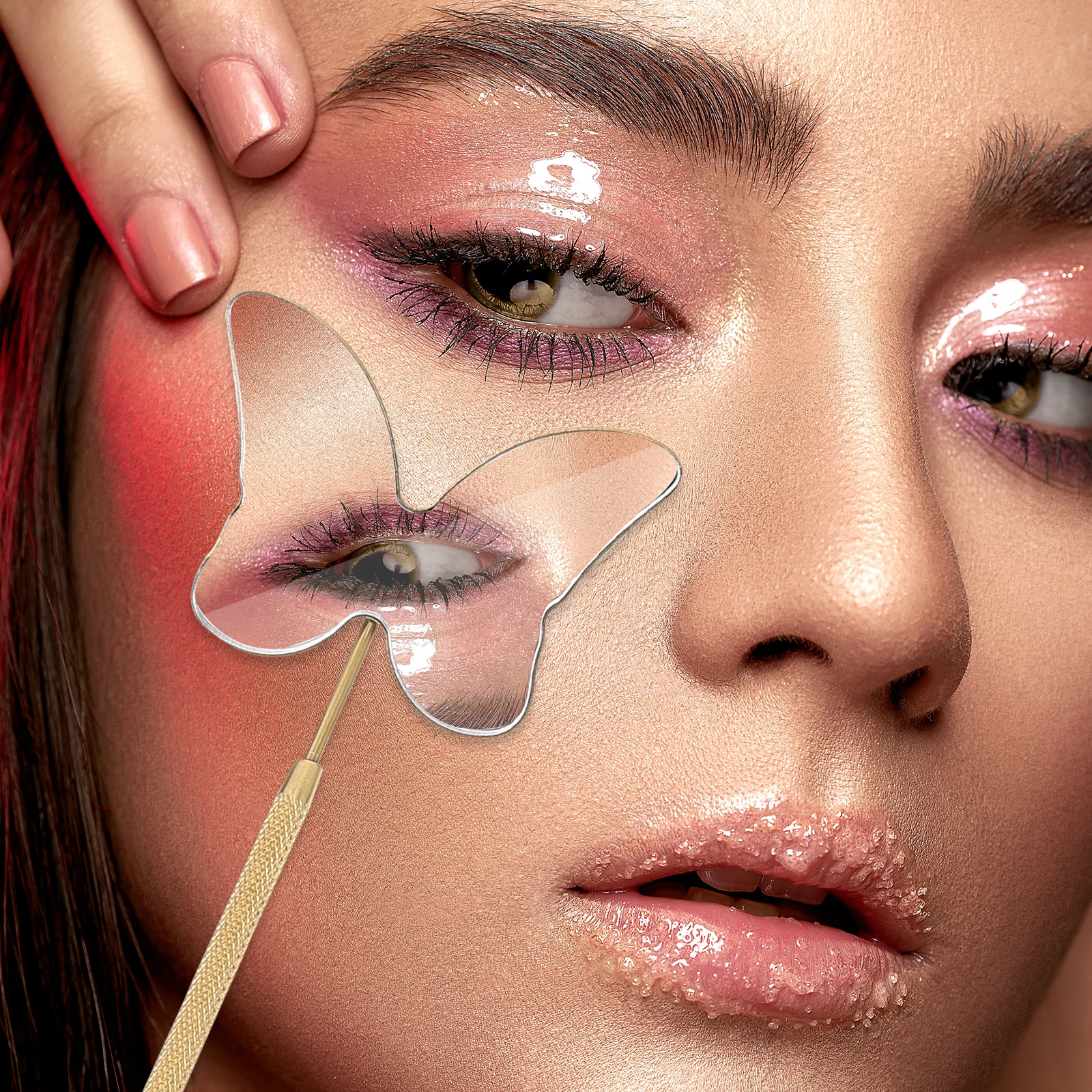 

Eyelash Check Mirror Stainless Steel Butterfly Shape Non Slip Handle Removable Lash Extension Tool Handheld Mirror for Salon Use